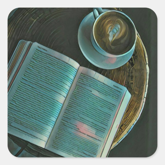 Ich Liebe Kaffee und Bücher Quadratischer Aufkleber (Vorderseite)