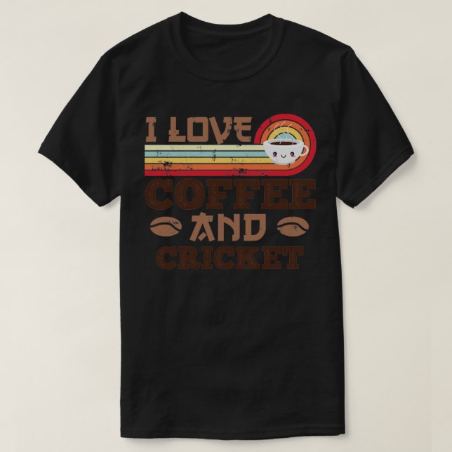 Ich Liebe Kaffee und Cricket Retro Sonnenuntergang T-Shirt (Design vorne)