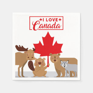 Ich liebe Kanada Elch Biber Bär Wolf Canada Day Serviette