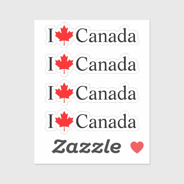 Ich Liebe Kanada mit rotem Ahornblatt vier Aufkleber (Blatt)
