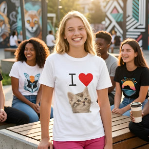 Ich liebe Katzen Benutzerdefiniertes Katzenfoto Ki T-Shirt
