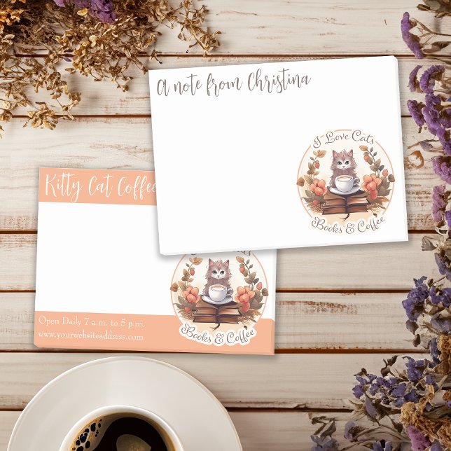 Ich Liebe Katzen Bücher und Kaffee Niedlich Post-it Klebezettel (This design in front - behind it is an alternate style also available in this shop.)