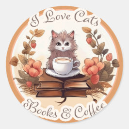 Ich Liebe Katzen, Bücher und Kaffee Runder Aufkleber