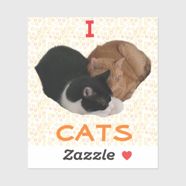 Ich liebe Katzen mit Katzenherz Aufkleber (Blatt)