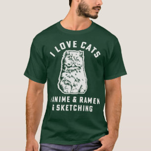 Ich liebe Katzen Ramen Skizzieren Katzen-Mama Mädc T-Shirt