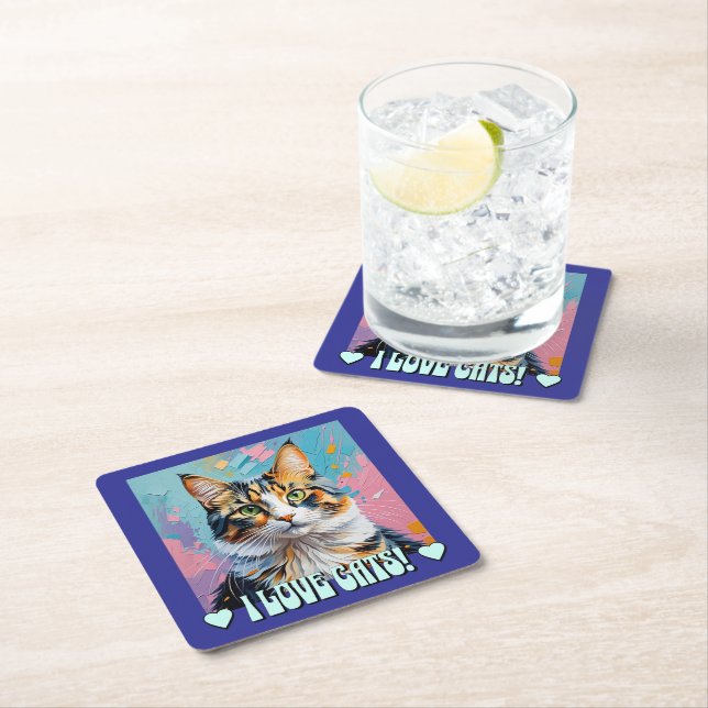 Ich Liebe Katzen! Rechteckiger Pappuntersetzer (Vor Ort)