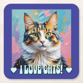 Ich Liebe Katzen! Rechteckiger Pappuntersetzer