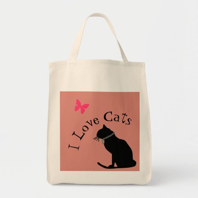 Ich Liebe Katzen rosa und weiße grafische Tasche (Vorne)