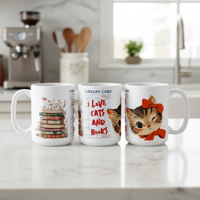 Ich liebe Katzen und Bücher Kaffeetasse (Von Creator hochgeladen)