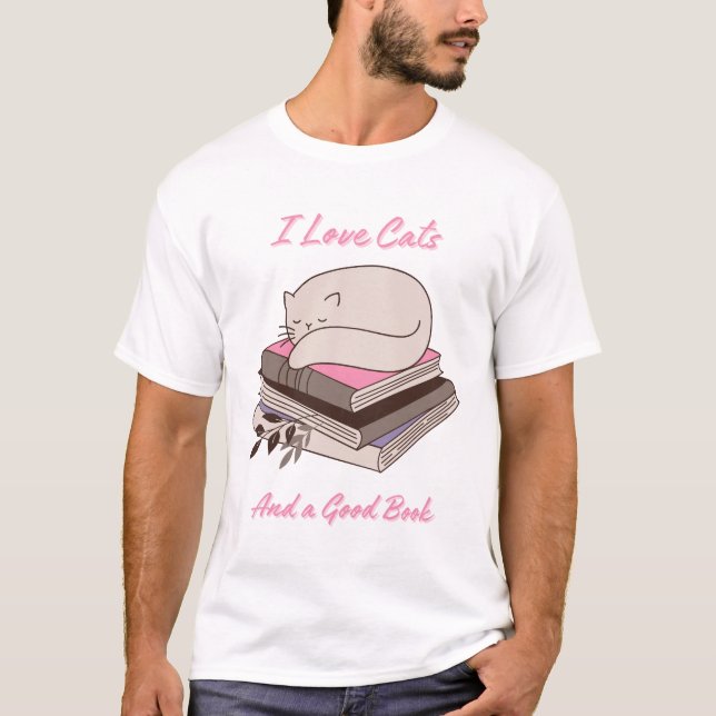Ich Liebe Katzen und ein gutes Buch T-Shirt (Vorderseite)