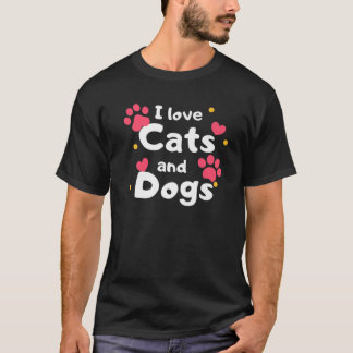 Ich Liebe Katzen und Hunde, Haustiere T-Shirt
