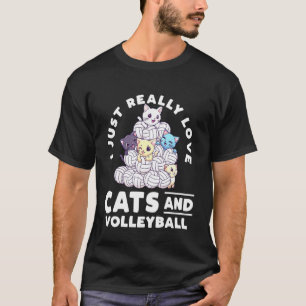 Ich Liebe Katzen Und Volleyball Lustiges Design T-Shirt