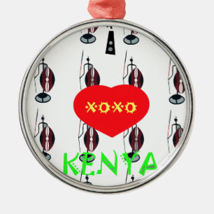 Ich liebe Kenia Maasai-Kunstprint Silbernes Ornament