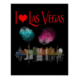Ich Liebe Las Vegas am Abend Skyline-Feuerwerk Poster