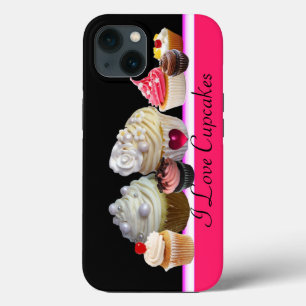 ICH LIEBE LECKERE CUPCAKES Rosa,Fuchsia Weiß iPhone 13 Hülle
