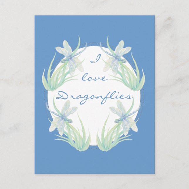 Ich Liebe Libellen in Blau und Grün Postkarte (Vorderseite)