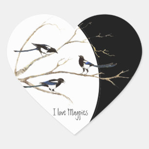 Ich Liebe Magpies, Watercolor Magpie Familienherz Herz-Aufkleber
