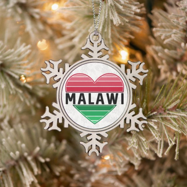 Ich Liebe Malawi, Malawian Herz Schneeflocken Zinn-Ornament (Baum)