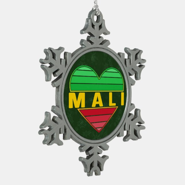 Ich Liebe Mali, Mali Schneeflocken Zinn-Ornament (Links)