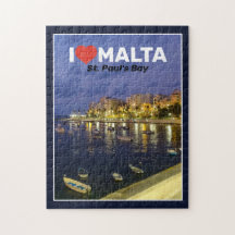 Ich liebe Malta St. Pauls Bucht bei Nacht Mittelme