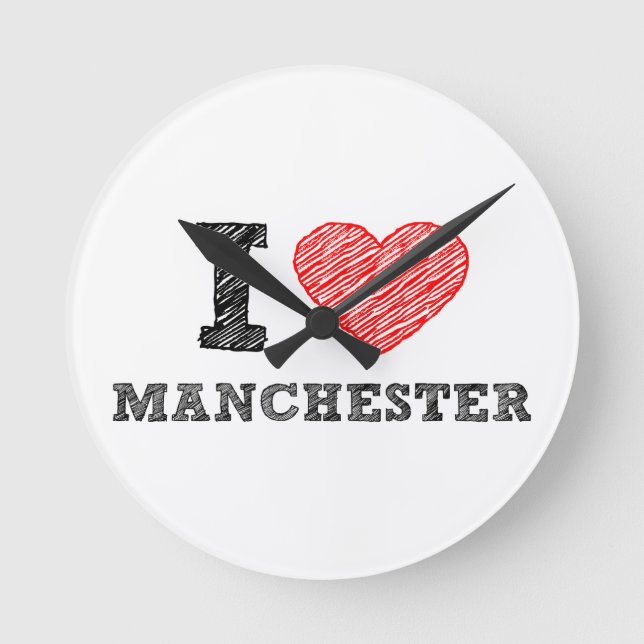 Ich-Liebe-Manchester Runde Wanduhr (Vorderseite)