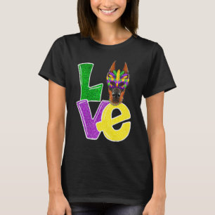 Ich liebe Mardi Gras Kostüm Dobermann Hund Welpe L T-Shirt