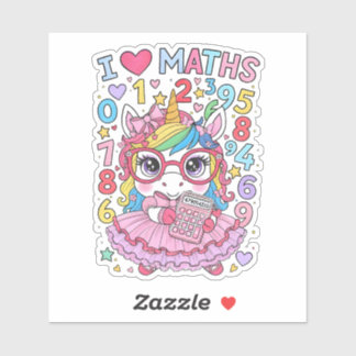 Ich liebe Mathe Süßes Einhorn Aufkleber für Kinder