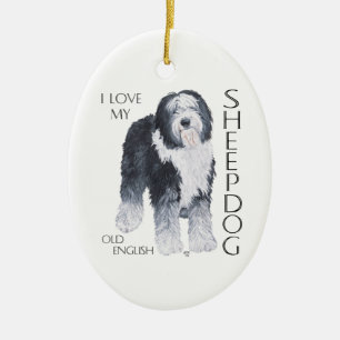 Ich Liebe mein altes Englisch Sheepdog Keramik Ornament
