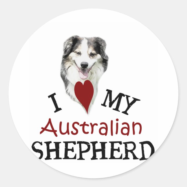 Ich Liebe mein Australischer Schäferhund Runder Aufkleber (Vorderseite)