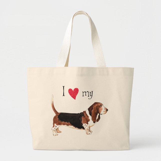 Ich Liebe mein Basset Hound Jumbo Stoffbeutel (Vorne)