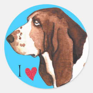 Ich Liebe mein Basset Hound Runder Aufkleber