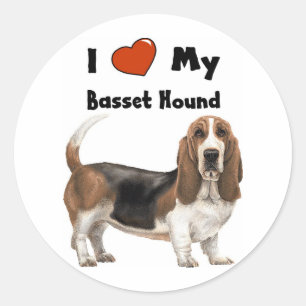 Ich Liebe mein Basset Hound Runder Aufkleber