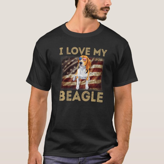 Ich Liebe Mein Beagle Vater Mama American Flag Wei T-Shirt (Vorderseite)