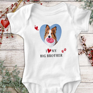 Ich Liebe mein Big Brother Custom Heart Hund Foto Baby Strampler