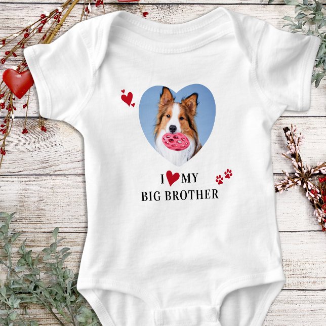 Ich Liebe mein Big Brother Custom Heart Hund Foto Baby Strampler (Von Creator hochgeladen)