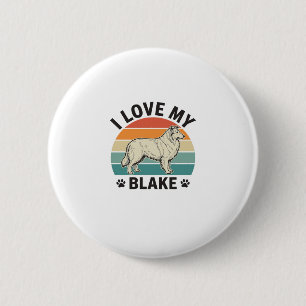 Ich liebe mein Blake-Hund Retro-Gravurdesign_1 Button