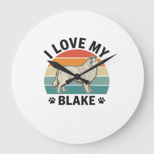 Ich liebe mein Blake-Hund Retro-Gravurdesign_1 Große Wanduhr