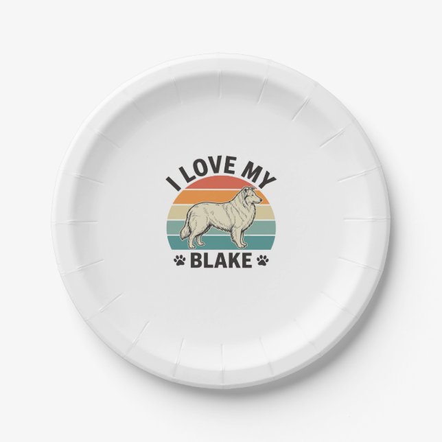 Ich liebe mein Blake-Hund Retro-Gravurdesign_1 Pappteller (Vorderseite)