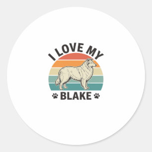 Ich liebe mein Blake-Hund Retro-Gravurdesign_1 Runder Aufkleber