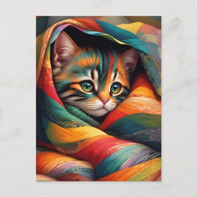 Ich Liebe mein Blanket! Rainbow Tabby Cat Postkarte (Vorderseite)