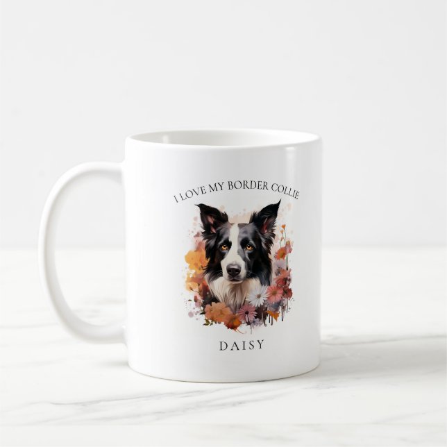 Ich Liebe mein Border Collie Floral Portrait Kaffeetasse (Links)