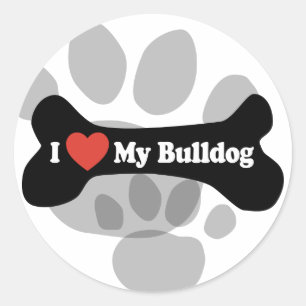 Ich Liebe mein Bulldog - Dog Bone Runder Aufkleber