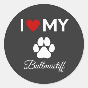 Ich Liebe mein Bullmastiff-Hund Sondertext Runder Aufkleber