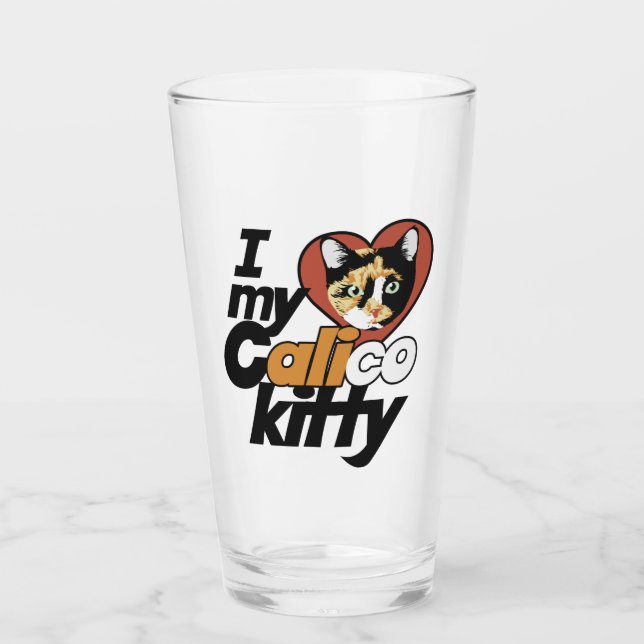 Ich Liebe mein Calico Kitty Glas (Vorderseite)