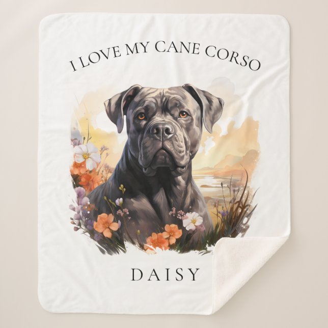 Ich Liebe mein Cane Corso Floral Dog Portrait Sherpadecke (Vorderseite)