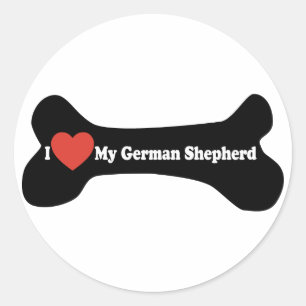 Ich Liebe mein deutscher Schäferhund - Dog Bone Runder Aufkleber