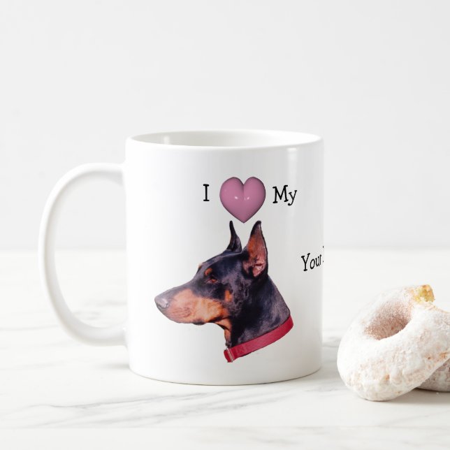 Ich Liebe Mein Doberman Personalisiert Kaffeetasse (Mit Donut)