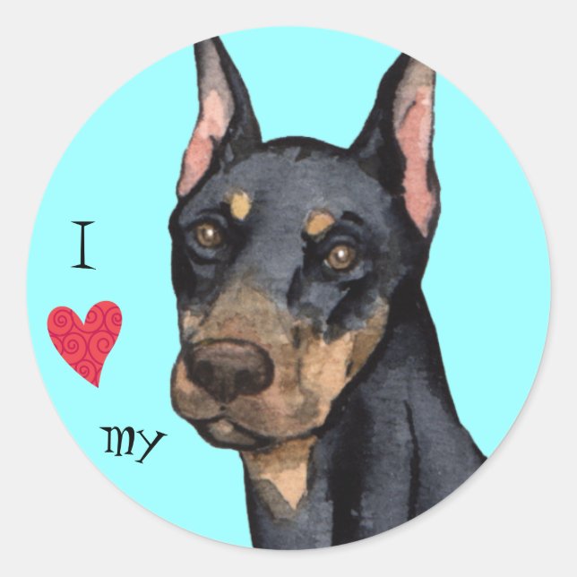 Ich Liebe mein Doberman Runder Aufkleber (Vorderseite)