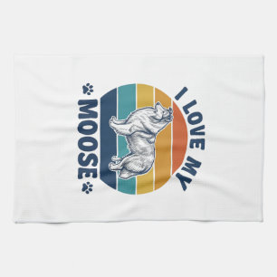Ich liebe mein Elchhund Retro Gravur Design_1 Geschirrtuch