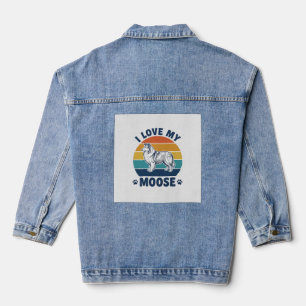 Ich liebe mein Elchhund Retro-Gravurdesign_1 Jeansjacke